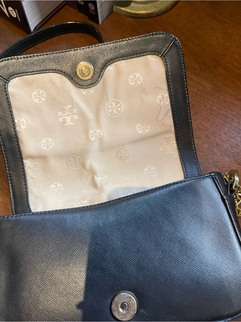 Tory Burch Black Leather Crossbody with Gold Chain Accent